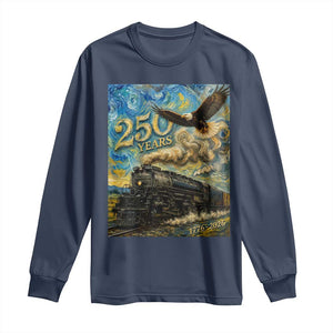 Train USA 250 Year Anniversary 1776 2026 Long Sleeve Shirt Van Gogh Art Steam Locomotive Railroad Starry Night