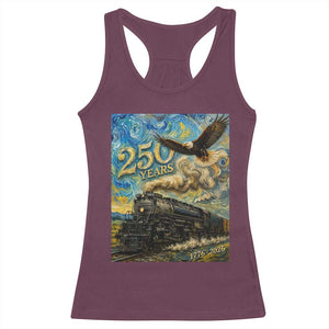 Train USA 250 Year Anniversary 1776 2026 Racerback Tank Top Van Gogh Art Steam Locomotive Railroad Starry Night