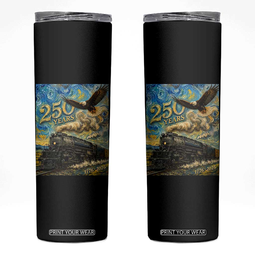 Train USA 250 Year Anniversary 1776 2026 Skinny Tumbler Van Gogh Art Steam Locomotive Railroad Starry Night