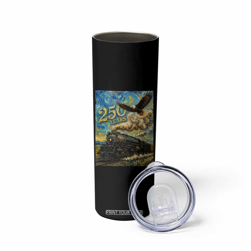Train USA 250 Year Anniversary 1776 2026 Skinny Tumbler Van Gogh Art Steam Locomotive Railroad Starry Night