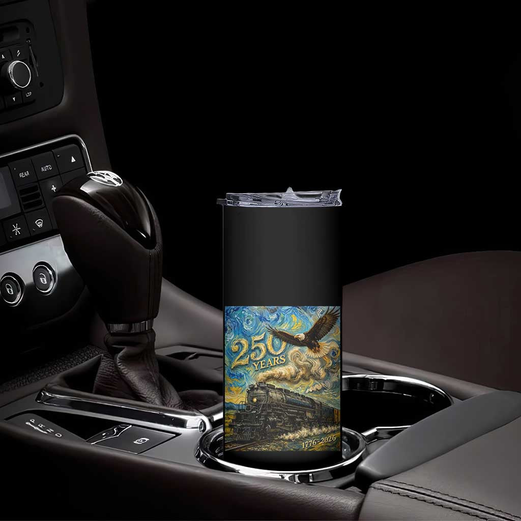 Train USA 250 Year Anniversary 1776 2026 Skinny Tumbler Van Gogh Art Steam Locomotive Railroad Starry Night