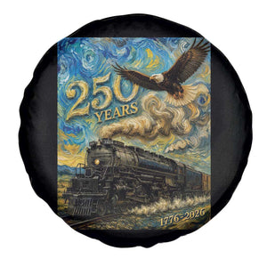 Train USA 250 Year Anniversary 1776 2026 Spare Tire Cover Van Gogh Art Steam Locomotive Railroad Starry Night