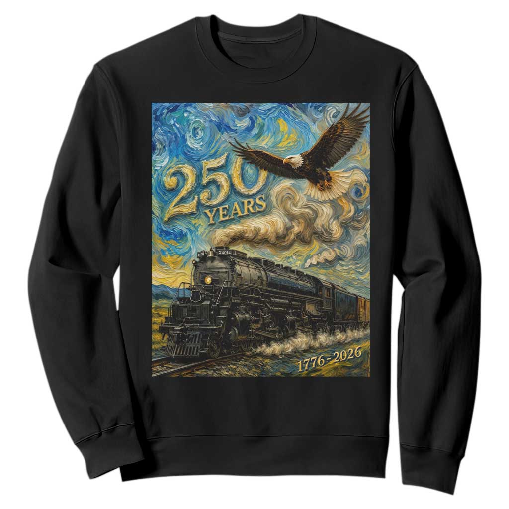 Train USA 250 Year Anniversary 1776 2026 Sweatshirt Van Gogh Art Steam Locomotive Railroad Starry Night