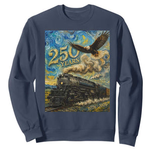 Train USA 250 Year Anniversary 1776 2026 Sweatshirt Van Gogh Art Steam Locomotive Railroad Starry Night