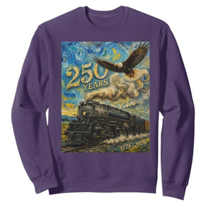 Train USA 250 Year Anniversary 1776 2026 Sweatshirt Van Gogh Art Steam Locomotive Railroad Starry Night