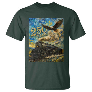Train USA 250 Year Anniversary 1776 2026 T Shirt Van Gogh Art Steam Locomotive Railroad Starry Night