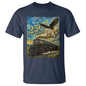 Train USA 250 Year Anniversary 1776 2026 T Shirt Van Gogh Art Steam Locomotive Railroad Starry Night