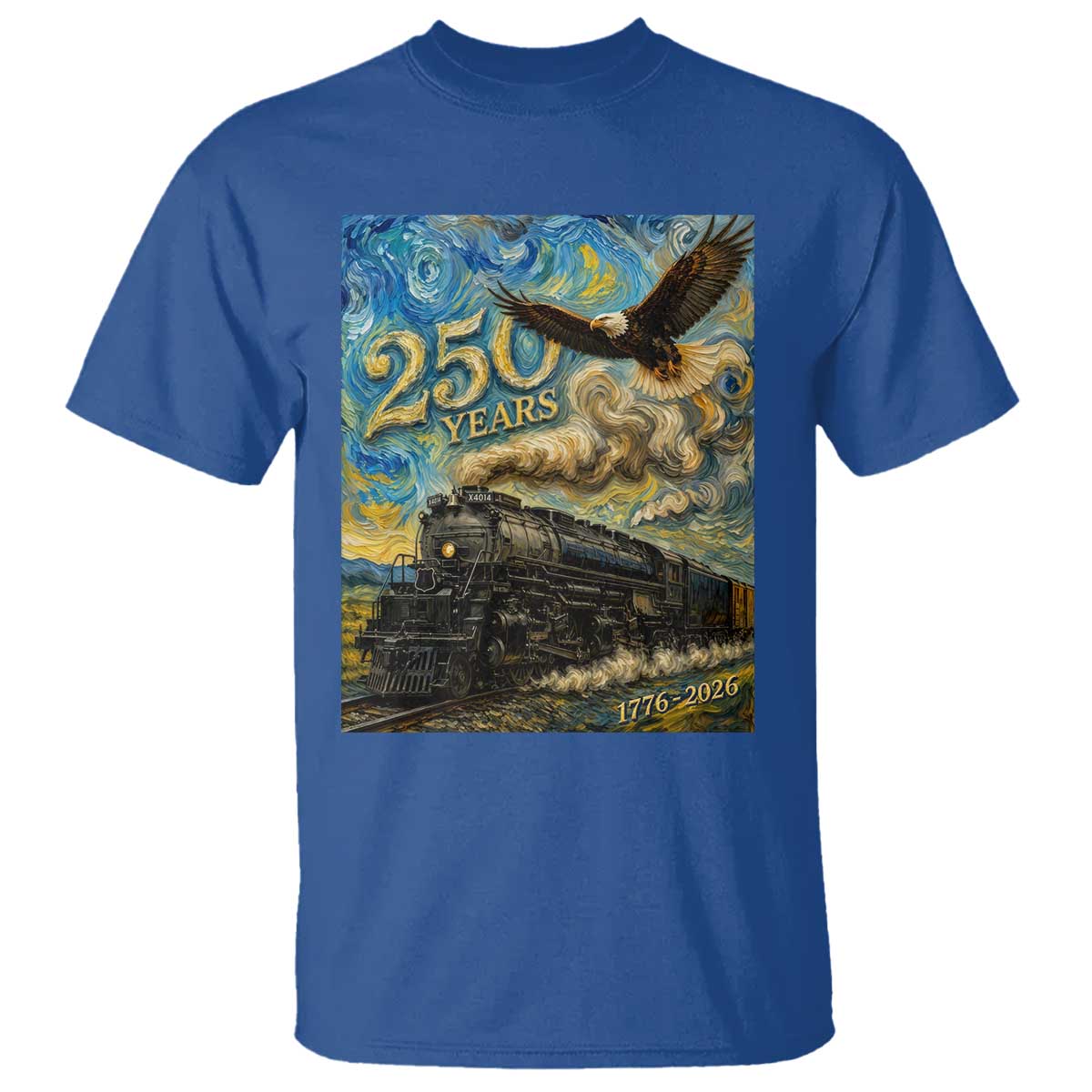 Train USA 250 Year Anniversary 1776 2026 T Shirt Van Gogh Art Steam Locomotive Railroad Starry Night