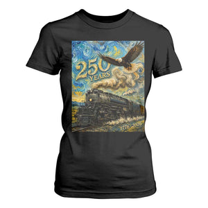 Train USA 250 Year Anniversary 1776 2026 T Shirt For Women Van Gogh Art Steam Locomotive Railroad Starry Night