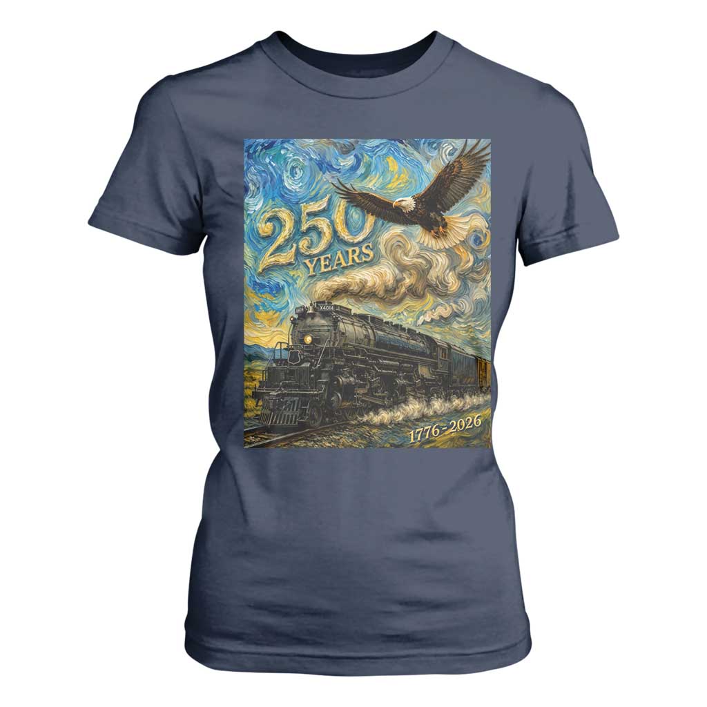 Train USA 250 Year Anniversary 1776 2026 T Shirt For Women Van Gogh Art Steam Locomotive Railroad Starry Night