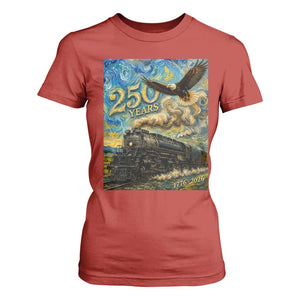 Train USA 250 Year Anniversary 1776 2026 T Shirt For Women Van Gogh Art Steam Locomotive Railroad Starry Night