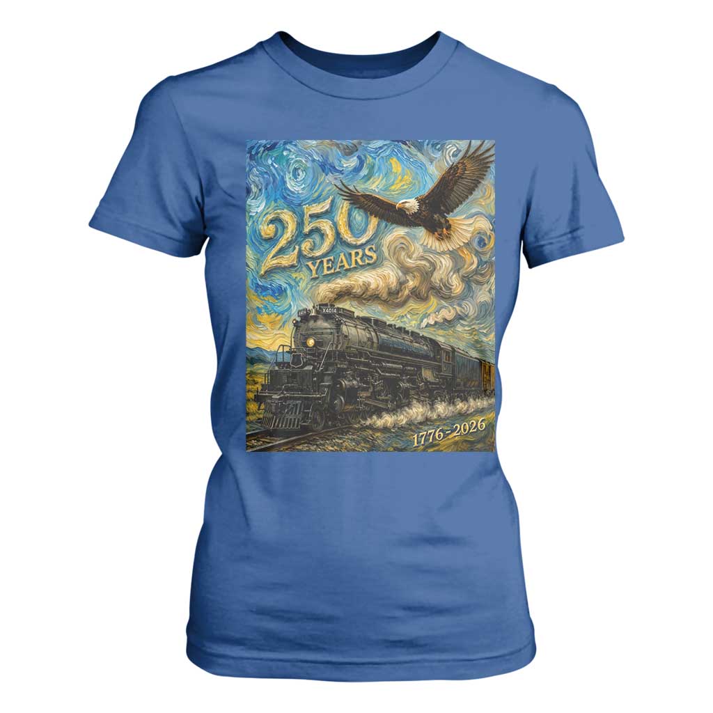 Train USA 250 Year Anniversary 1776 2026 T Shirt For Women Van Gogh Art Steam Locomotive Railroad Starry Night
