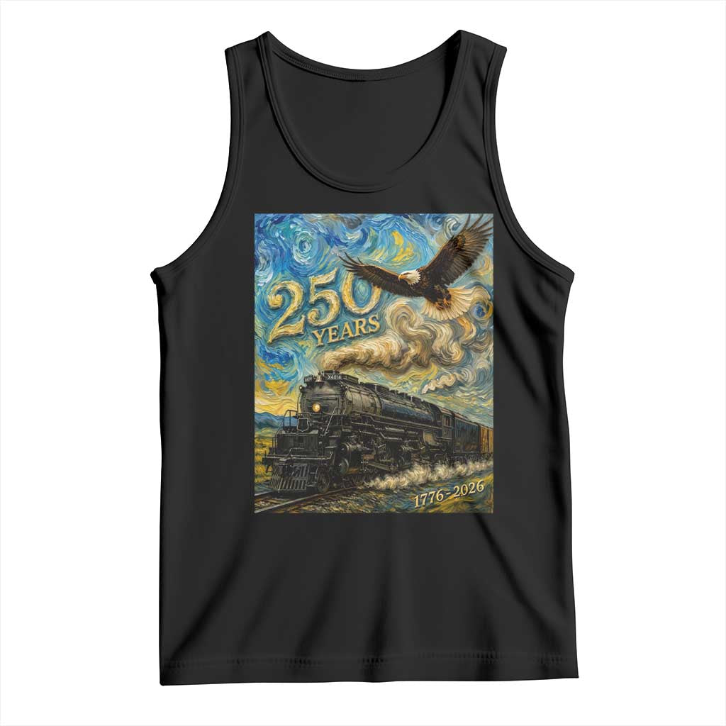Train USA 250 Year Anniversary 1776 2026 Tank Top Van Gogh Art Steam Locomotive Railroad Starry Night