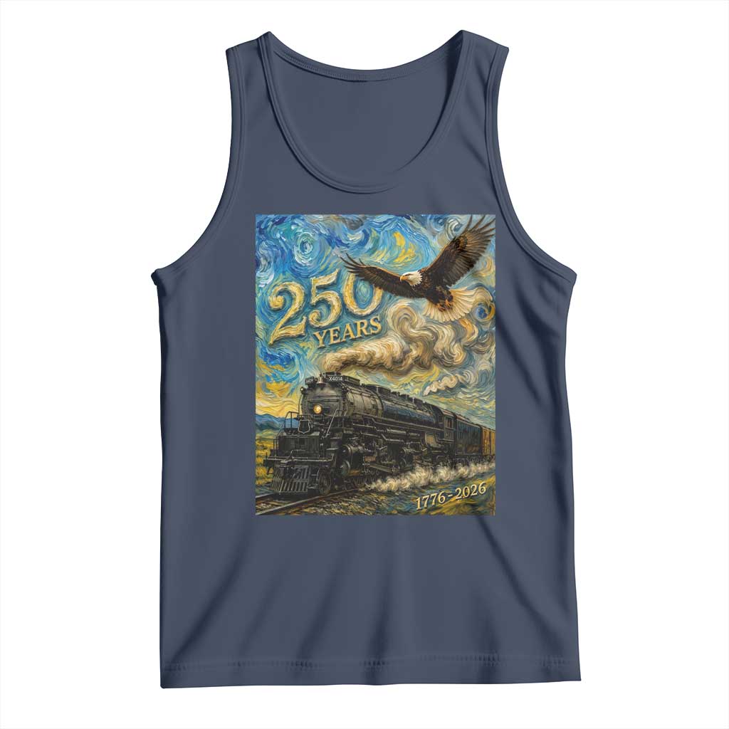 Train USA 250 Year Anniversary 1776 2026 Tank Top Van Gogh Art Steam Locomotive Railroad Starry Night