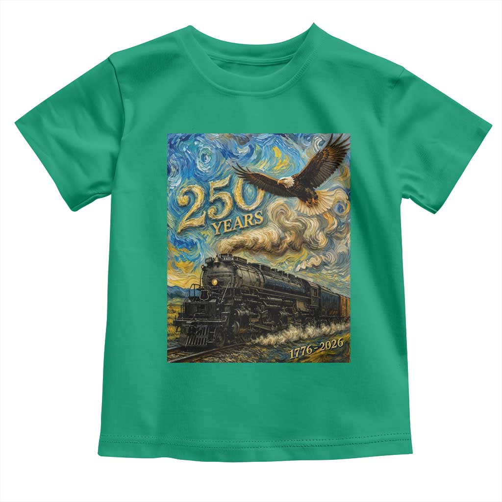 Train USA 250 Year Anniversary 1776 2026 Toddler T Shirt Van Gogh Art Steam Locomotive Railroad Starry Night