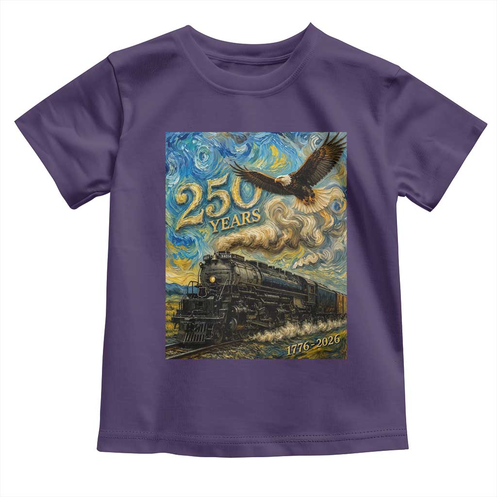 Train USA 250 Year Anniversary 1776 2026 Toddler T Shirt Van Gogh Art Steam Locomotive Railroad Starry Night