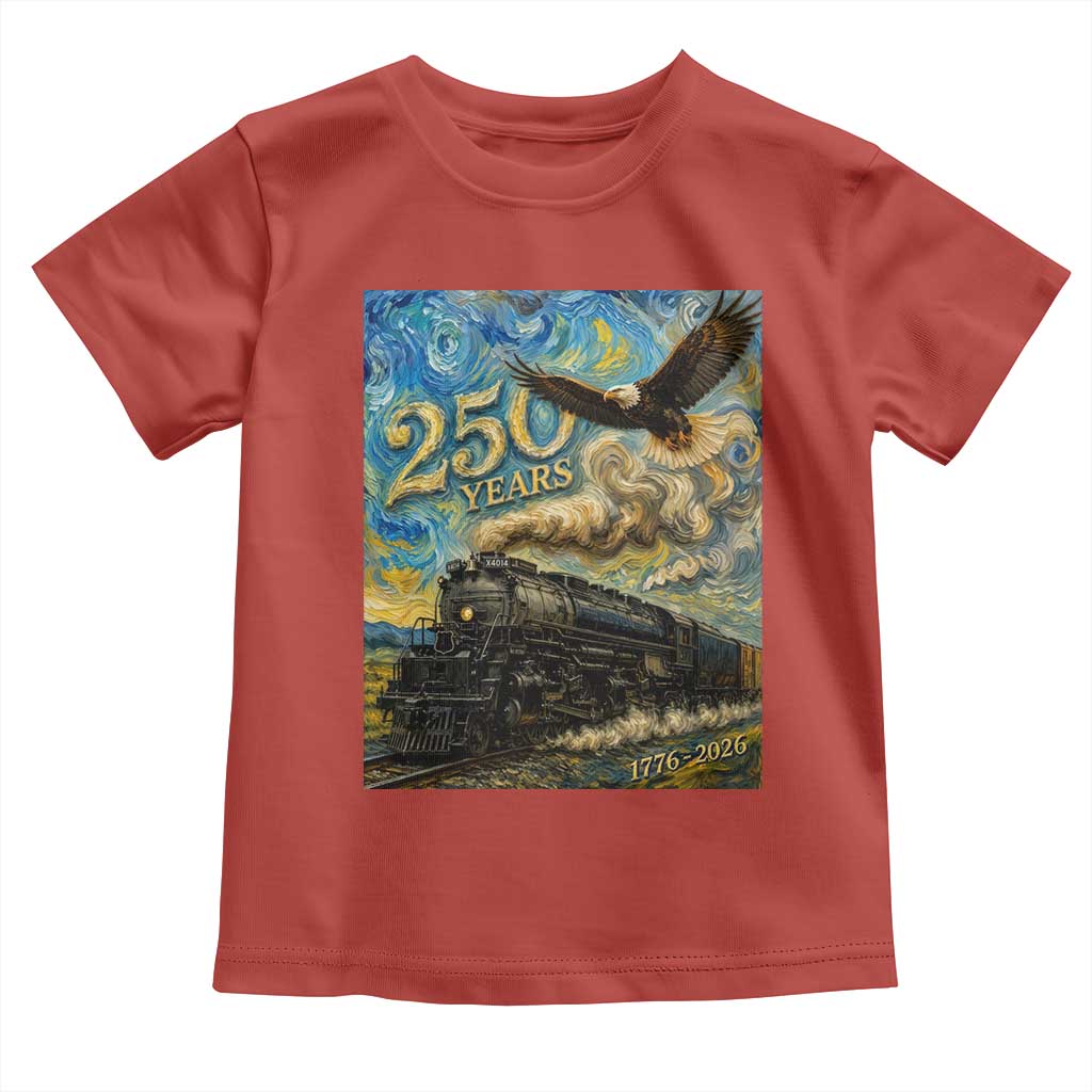 Train USA 250 Year Anniversary 1776 2026 Toddler T Shirt Van Gogh Art Steam Locomotive Railroad Starry Night