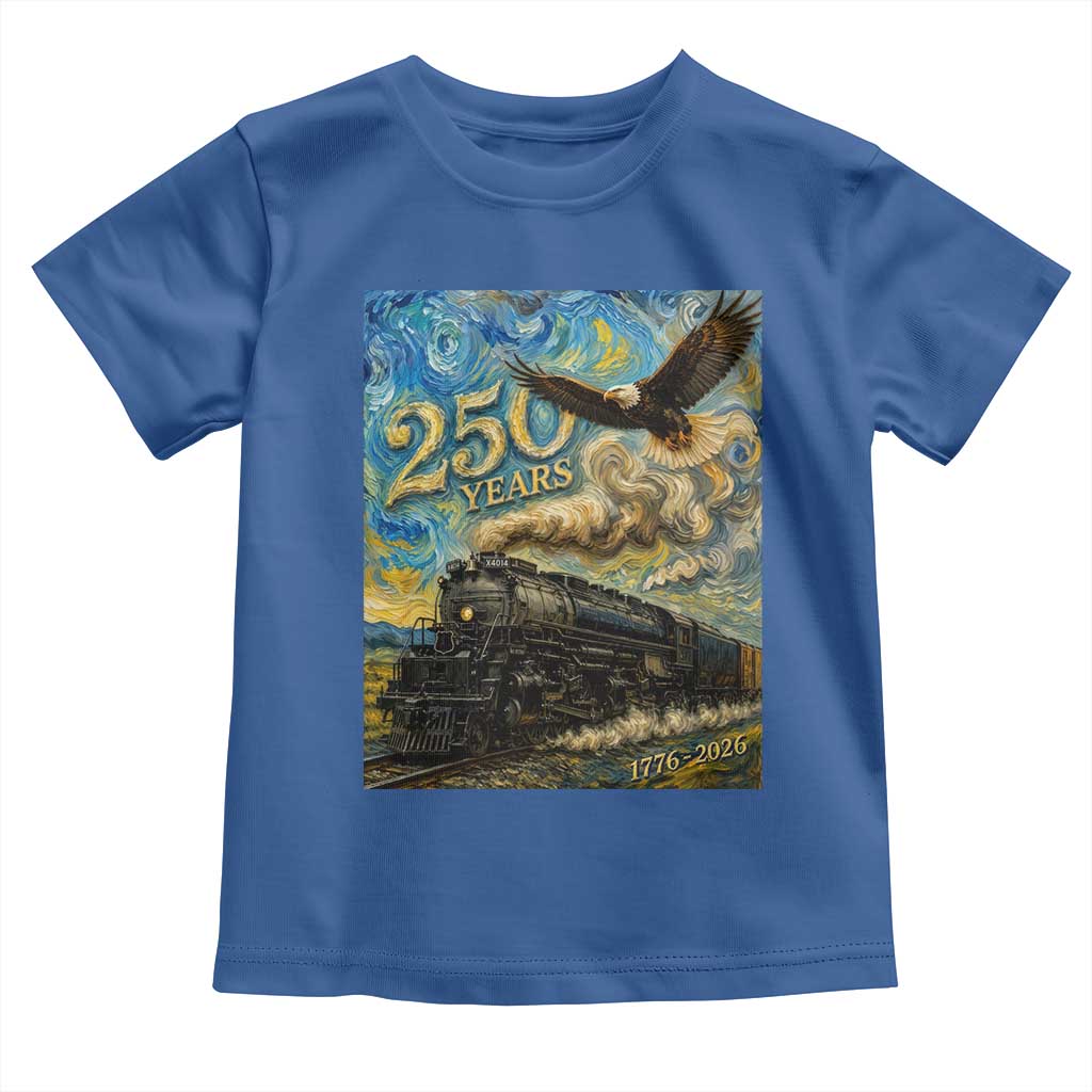 Train USA 250 Year Anniversary 1776 2026 Toddler T Shirt Van Gogh Art Steam Locomotive Railroad Starry Night