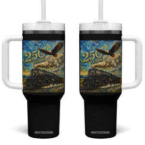 Train USA 250 Year Anniversary 1776 2026 Tumbler With Handle Van Gogh Art Steam Locomotive Railroad Starry Night