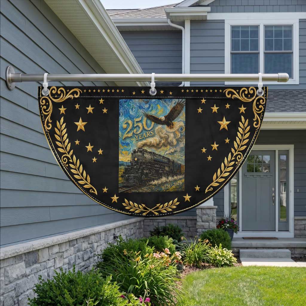 Train USA 250 Year Anniversary 1776 2026 Patriotic Fan Flag Van Gogh Art Steam Locomotive Railroad Starry Night