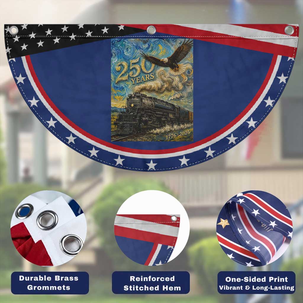 Train USA 250 Year Anniversary 1776 2026 Patriotic Fan Flag Van Gogh Art Steam Locomotive Railroad Starry Night