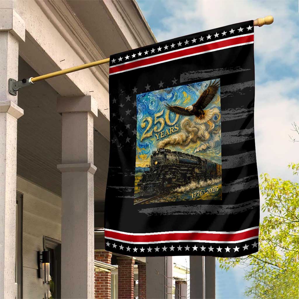 Train USA 250 Year Anniversary 1776 2026 Patriotic Garden Flag Van Gogh Art Steam Locomotive Railroad Starry Night