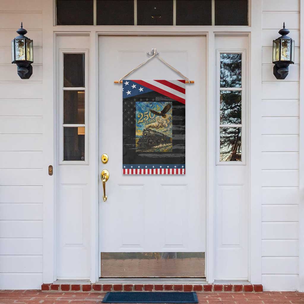 Train USA 250 Year Anniversary 1776 2026 Patriotic Garden Flag Van Gogh Art Steam Locomotive Railroad Starry Night