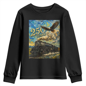 Train USA 250 Year Anniversary 1776 2026 Youth Sweatshirt Van Gogh Art Steam Locomotive Railroad Starry Night