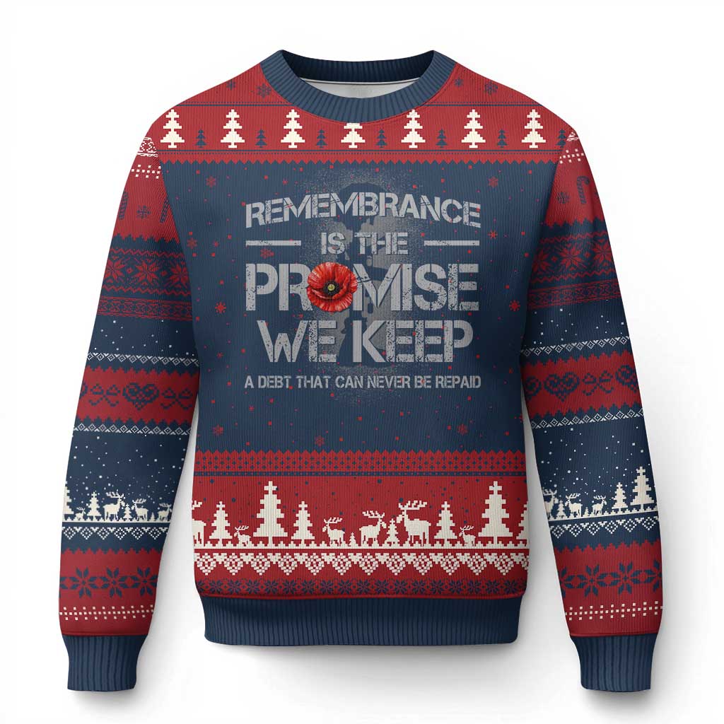 Remembrance Is The Promise We Keep Ugly Christmas Sweater Memorial Day TS11 Navy Red Print Your Wear