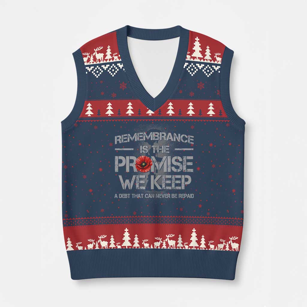 Remembrance Is The Promise We Keep V-Neck Knit Sweater Vest Memorial Day TS11 Navy Red Print Your Wear