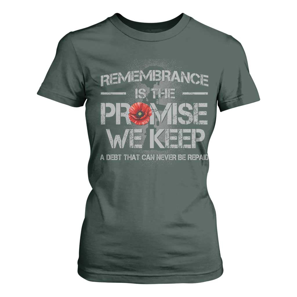 Remembrance Is The Promise We Keep T Shirt For Women Memorial Day TS11 Dark Forest Green Print Your Wear