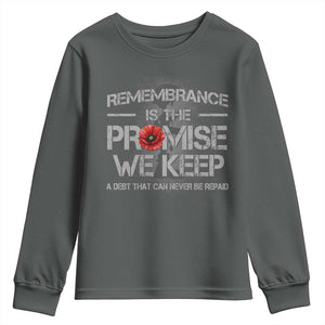 Remembrance Is The Promise We Keep Youth Sweatshirt Memorial Day TS11 Dark Heather Print Your Wear