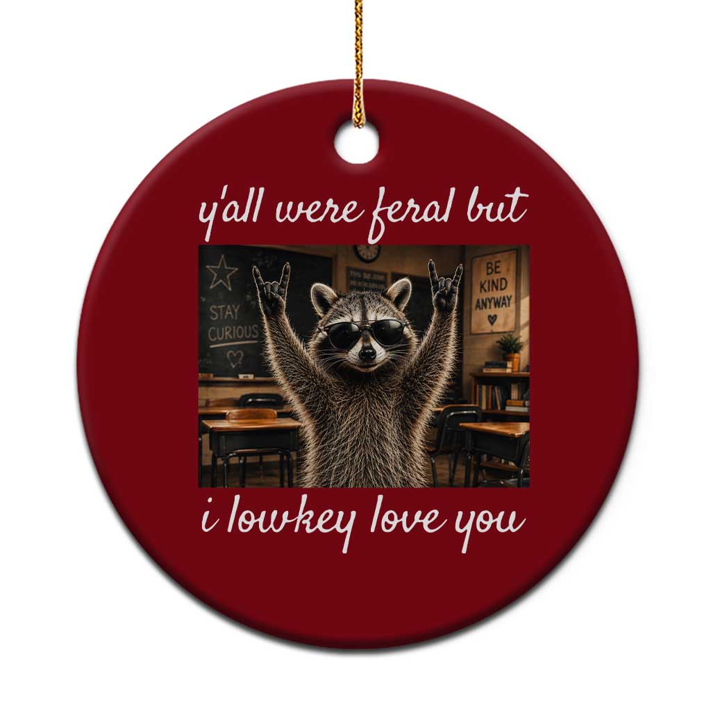 Y'all Were Feral But I Lowkey Love You Ceramic Ornament Funny Raccoon Teacher TS11 1pc Red Print Your Wear