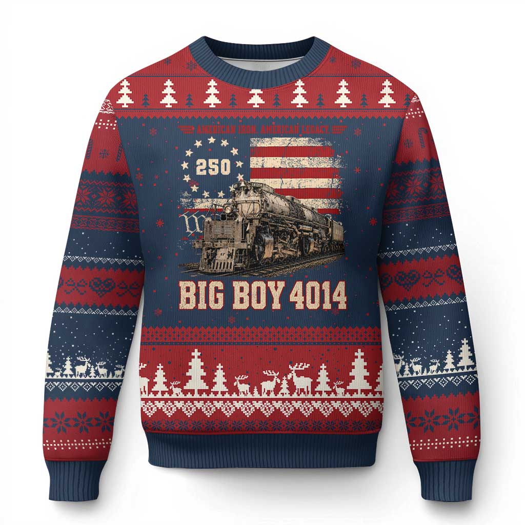 Train USA 250th Anniversary Ugly Christmas Sweater American Iron Legacy Steam Locomotive Railroad Train Engine TS11 Navy Red Print Your Wear