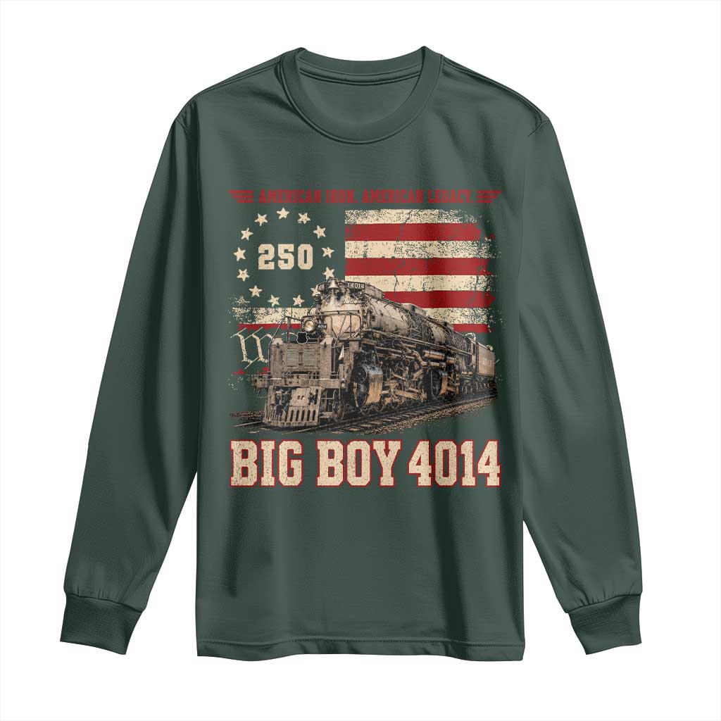 Train USA 250th Anniversary Long Sleeve Shirt American Iron Legacy Steam Locomotive Railroad Train Engine TS11 Dark Forest Green Print Your Wear
