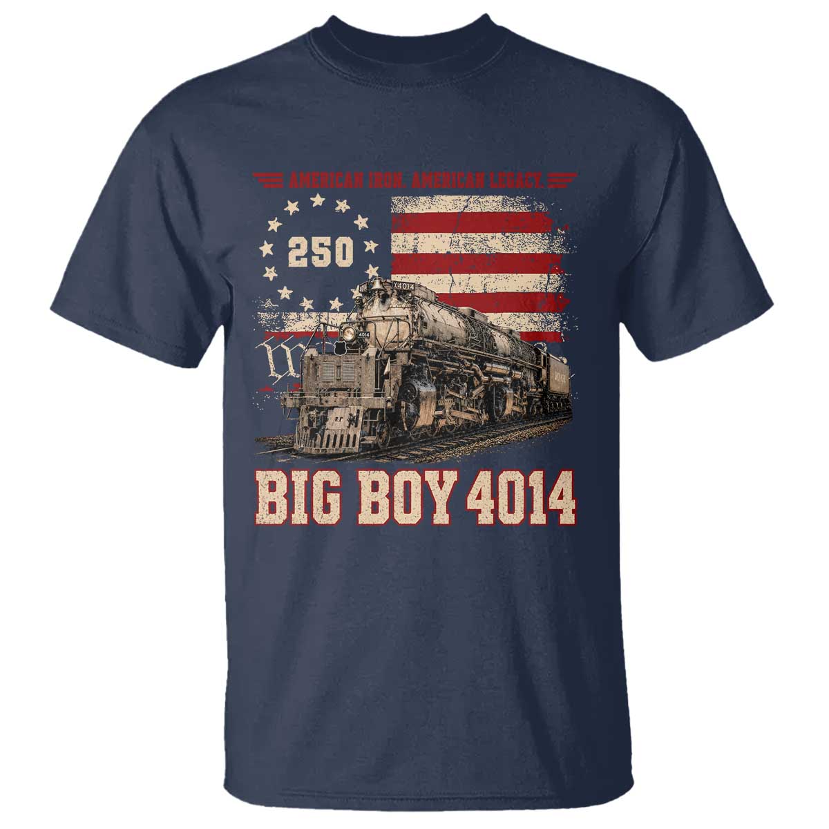 Train USA 250th Anniversary T Shirt American Iron Legacy Steam Locomotive Railroad Train Engine TS11 Navy Print Your Wear