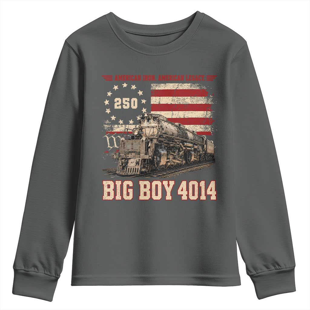 Train USA 250th Anniversary Youth Sweatshirt American Iron Legacy Steam Locomotive Railroad Train Engine TS11 Dark Heather Print Your Wear