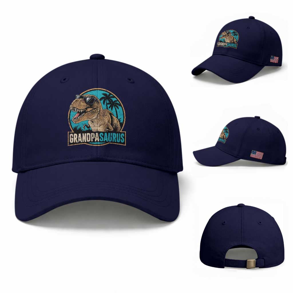 Dinosaur Grandfather Baseball Cap Funny Grandpasaurus Fathers Day Family Matching TS11 Baseball Cap Universal Fit Dark Blue Print Your Wear