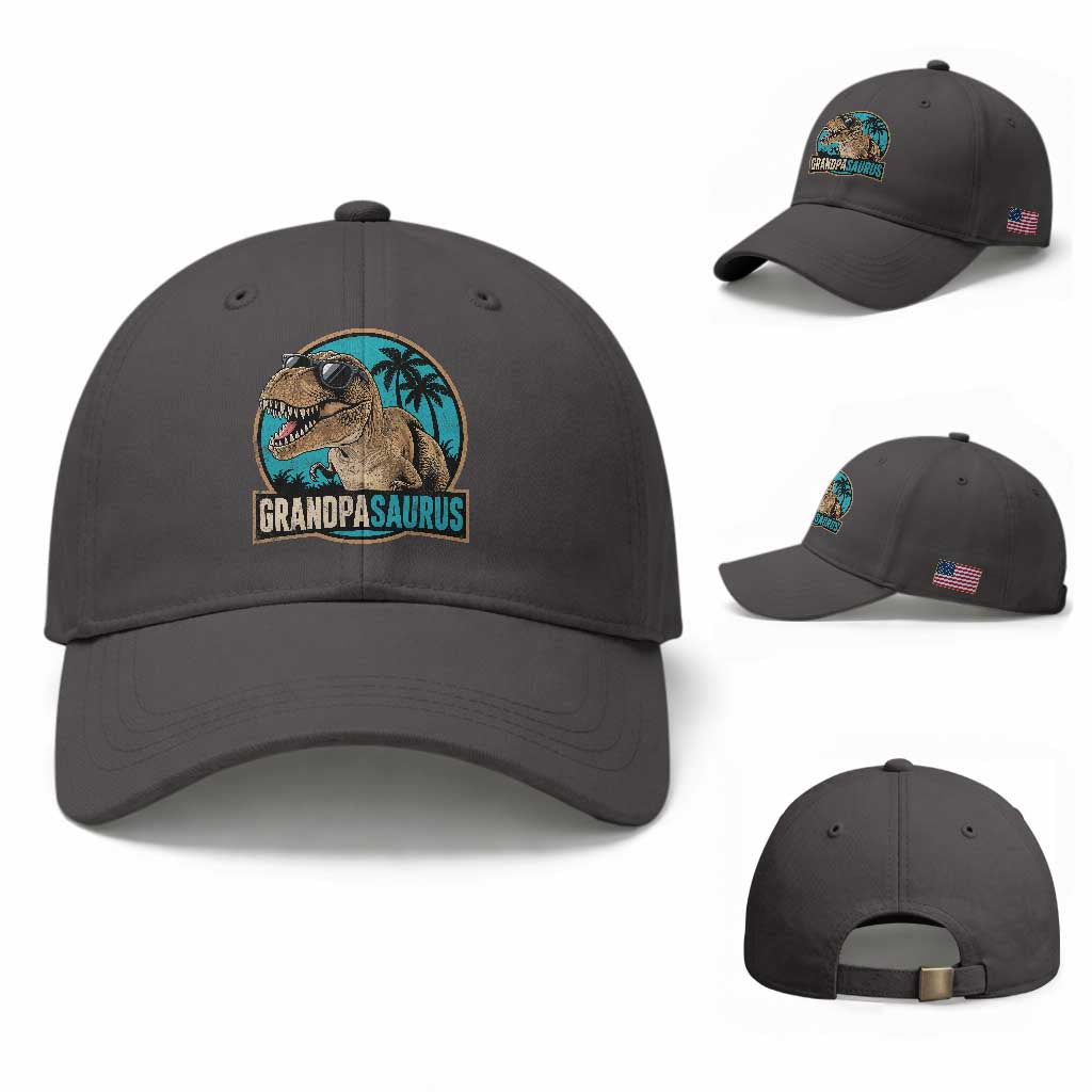Dinosaur Grandfather Baseball Cap Funny Grandpasaurus Fathers Day Family Matching TS11 Baseball Cap Universal Fit Dark Gray Print Your Wear