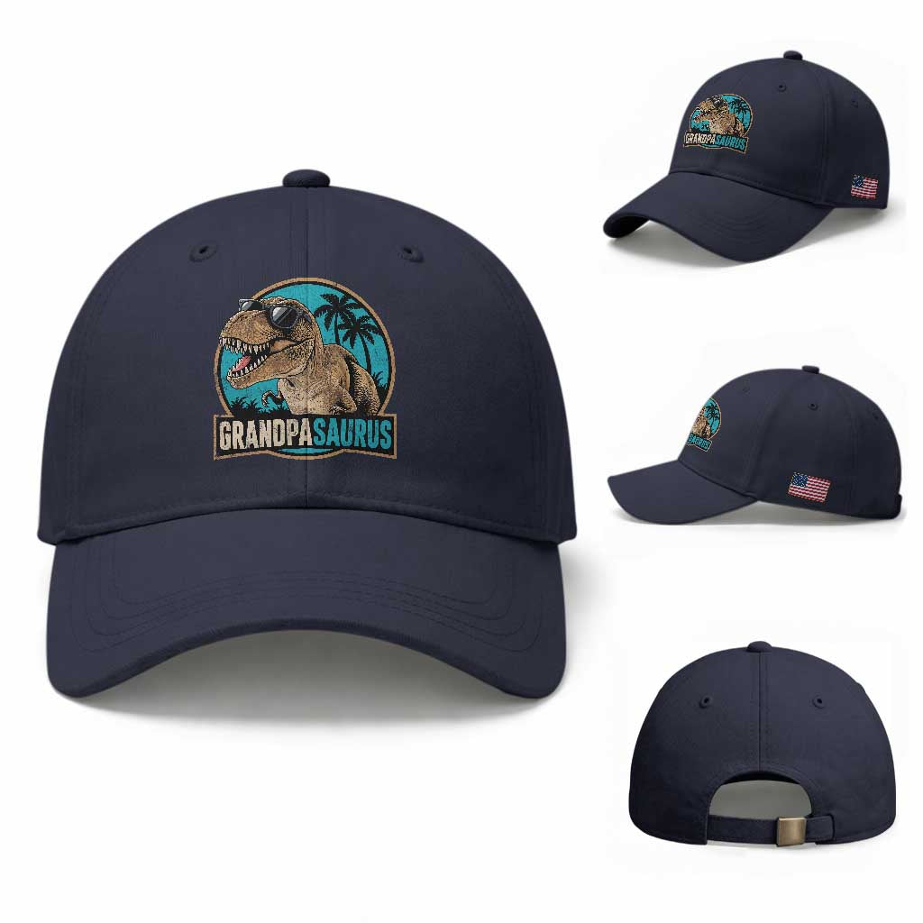 Dinosaur Grandfather Baseball Cap Funny Grandpasaurus Fathers Day Family Matching TS11 Baseball Cap Universal Fit Navy Print Your Wear
