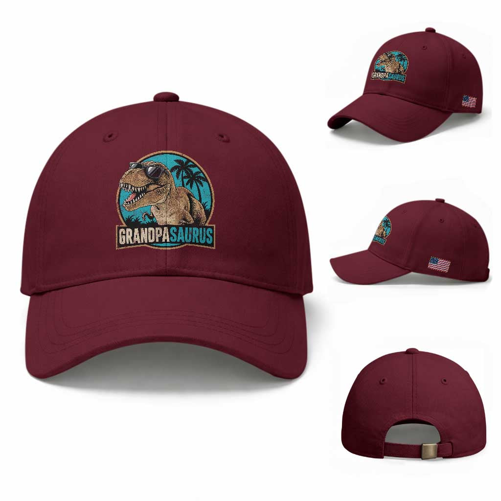 Dinosaur Grandfather Baseball Cap Funny Grandpasaurus Fathers Day Family Matching TS11 Baseball Cap Universal Fit Maroon Print Your Wear