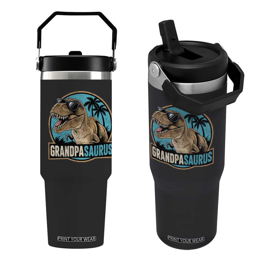 Dinosaur Grandfather Flip Straw Tumbler Funny Grandpasaurus Fathers Day Family Matching TS11 One Size: 30 oz Black Print Your Wear