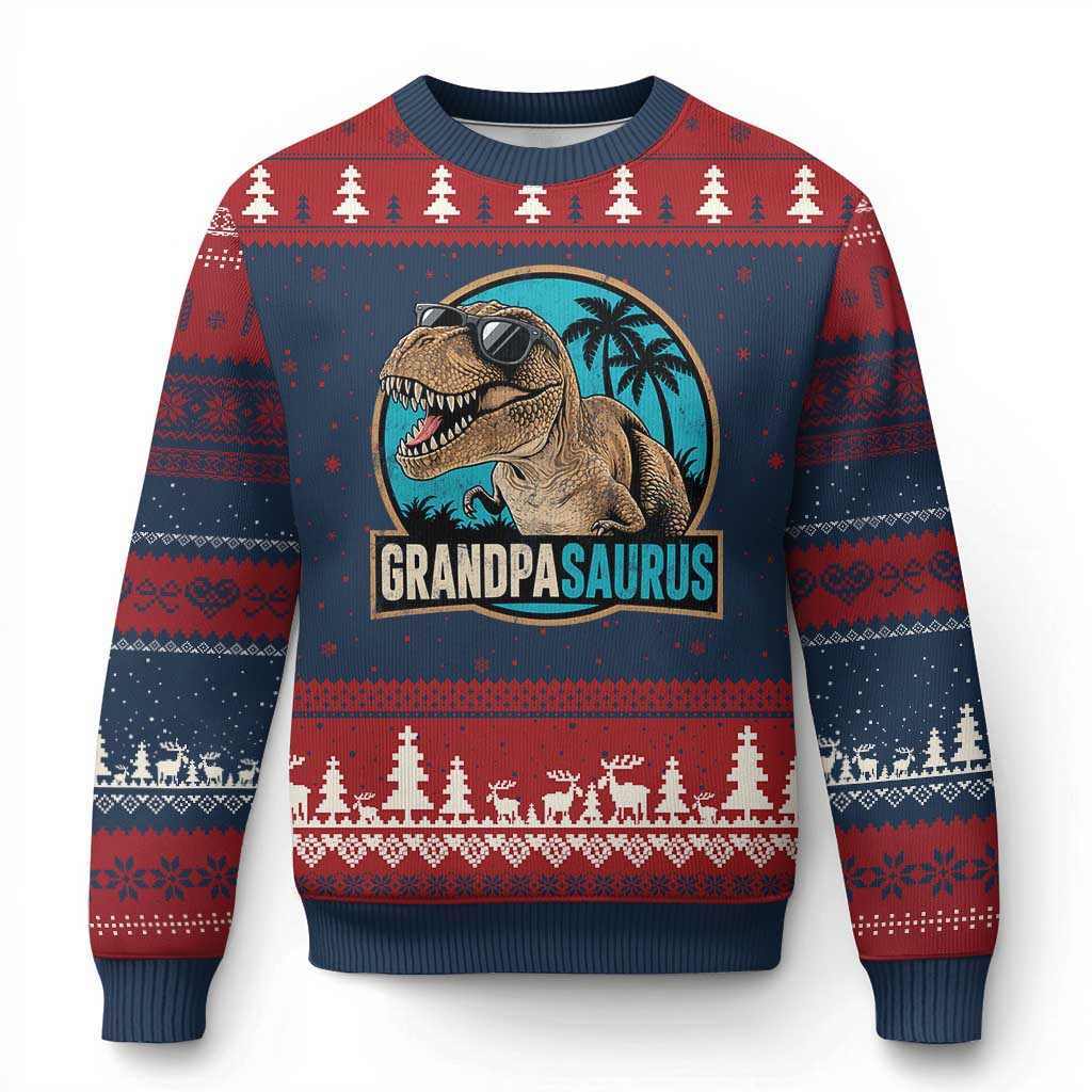 Dinosaur Grandfather Ugly Christmas Sweater Funny Grandpasaurus Fathers Day Family Matching TS11 Navy Red Print Your Wear