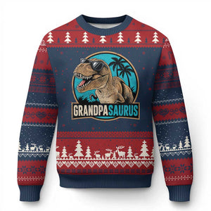 Dinosaur Grandfather Ugly Christmas Sweater Funny Grandpasaurus Fathers Day Family Matching TS11 Navy Red Print Your Wear