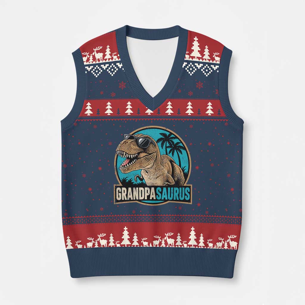 Dinosaur Grandfather V-Neck Knit Sweater Vest Funny Grandpasaurus Fathers Day Family Matching TS11 Navy Red Print Your Wear