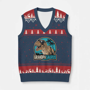 Dinosaur Grandfather V-Neck Knit Sweater Vest Funny Grandpasaurus Fathers Day Family Matching TS11 Navy Red Print Your Wear