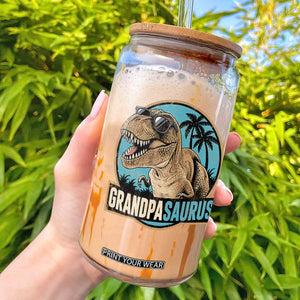 Dinosaur Grandfather Glass Can Funny Grandpasaurus Fathers Day Family Matching TS11 Black Print Your Wear