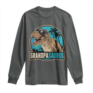 Dinosaur Grandfather Long Sleeve Shirt Funny Grandpasaurus Fathers Day Family Matching TS11 Dark Heather Print Your Wear