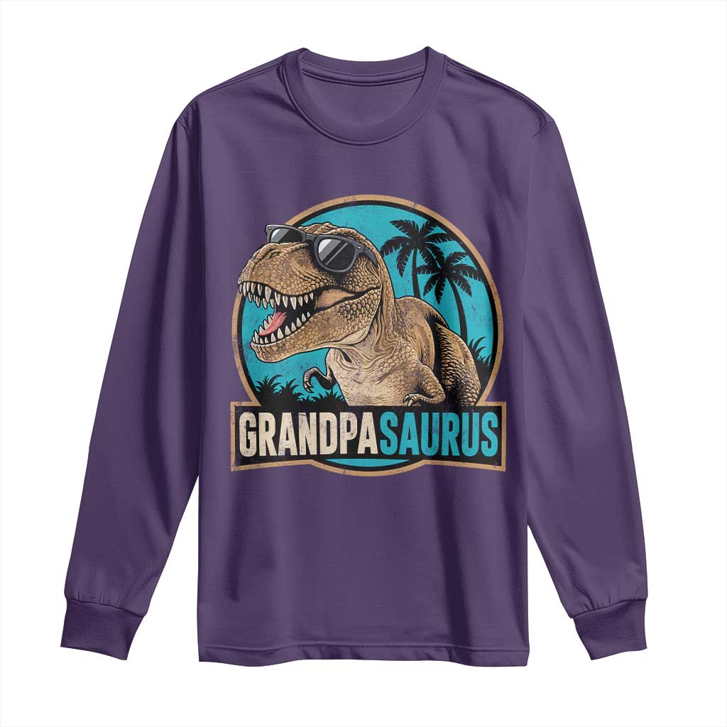 Dinosaur Grandfather Long Sleeve Shirt Funny Grandpasaurus Fathers Day Family Matching TS11 Purple Print Your Wear