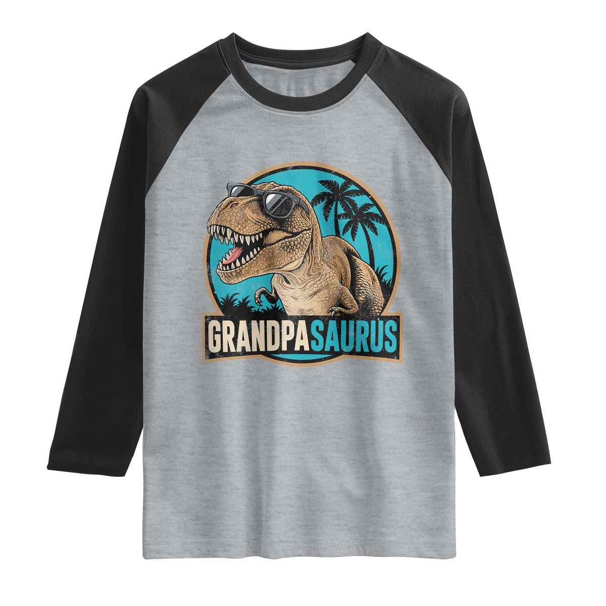 Dinosaur Grandfather Raglan Shirt Funny Grandpasaurus Fathers Day Family Matching TS11 Heather Gray Black Print Your Wear